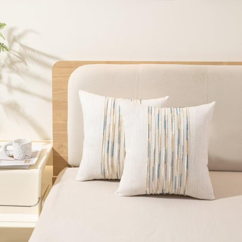 Boho Throw Pillow Covers  Set Of 2 Farmhouse Decorative Cushion Case Striped Square Pillows Cover Chenille Pillow Cases Accent Neutral Pillowcase For Sofa Couch Bed