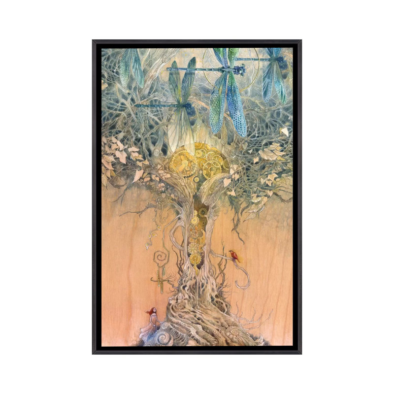 «Entangle» par Stephanie Law - impression d'art graphique, H 26 po x l 18 po x 1,5 po, Toile avec cadre noir patiné