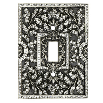 SINGLE TOGGLE; NO DECORATIVE TOP/BOTTOM; CLEAR DECORATED WITH SWAROVSKI CRYSTALS; IN BURNISHED SILVER