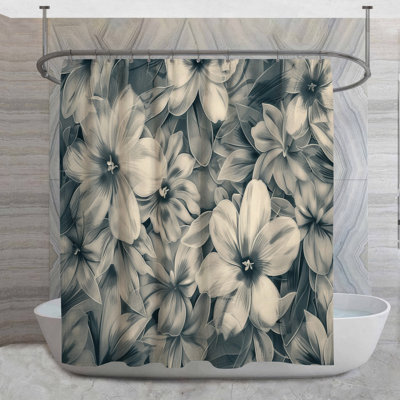Monochrome Flowers Shower Curtain -  Nature Bathroom Decor Minimalist