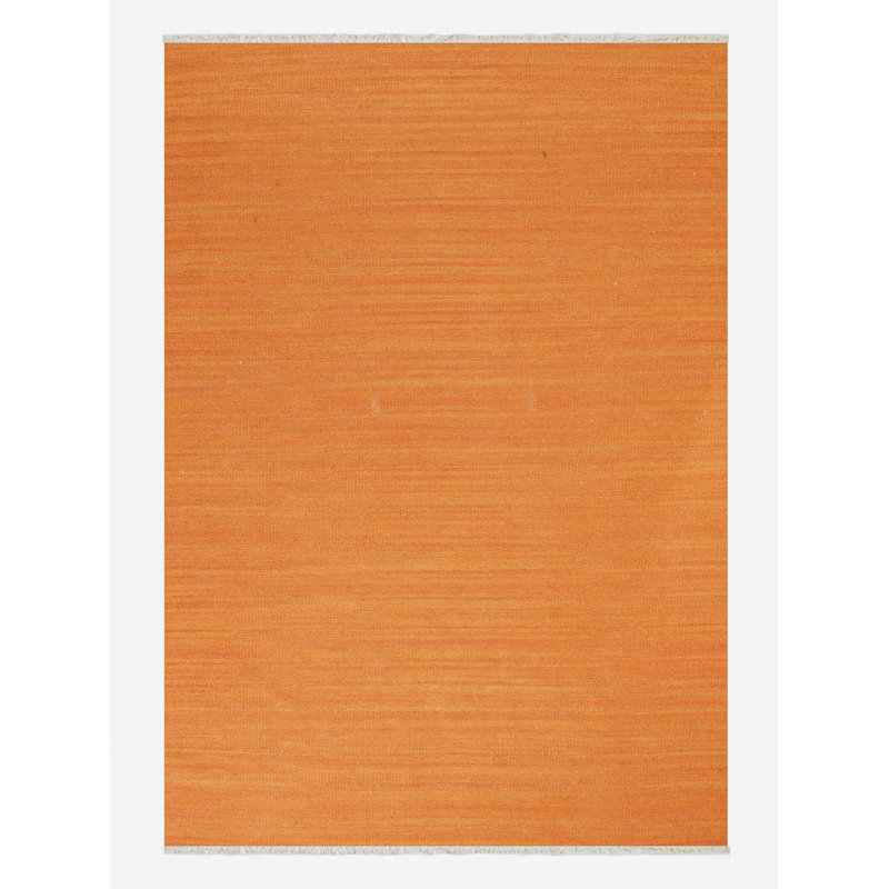 Alithea Hand Woven Flat Weave Kilim Wool Eco-Friendly Area Rugs - Rectangle, Dark Orange Color, Plain Solid Design, Low Pile Handmade Area Rugs for Living Room, Bed Room