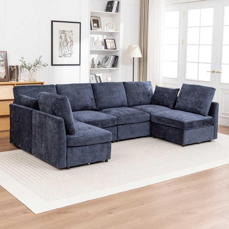 Miller 6 - Piece Upholstered U-Shaped Sectional Sofa, Blue