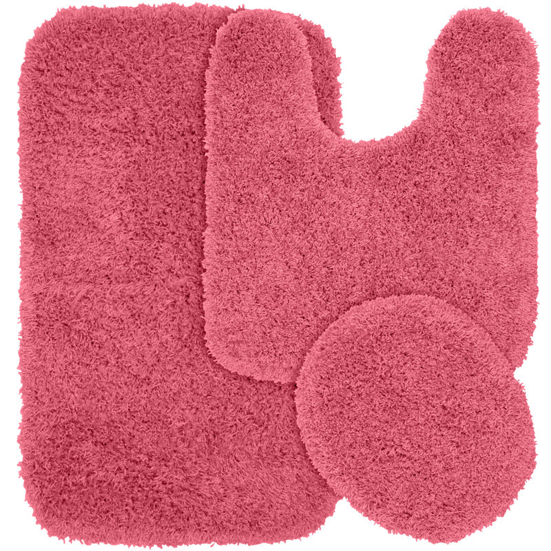 Ensemble de 3 tapis de bain antidérapants en nylon Dextra, Rose