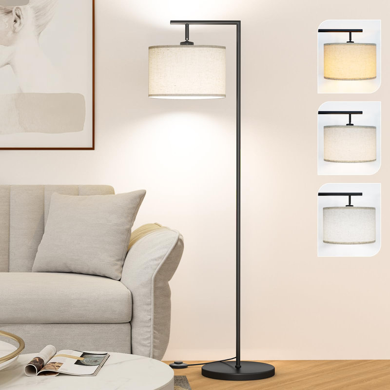Modern Floor Lamp With 3 Color Temperatures, Adjustable Shade, Brushed Metal Finish, For Living Room, Bedroom, Office, And More