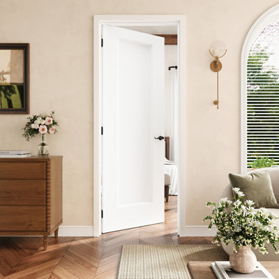 30" X 80" 1-Panel Hollow Core Interior Prehung Door With Black Hinges, White Finished & Paintable, Durable & Waterproof, Suit For Laundry, Closet Doors, Room Doors, Left Hand