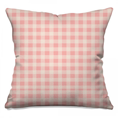 Pink Beige Gingham Check Double Sided Throw Pillows