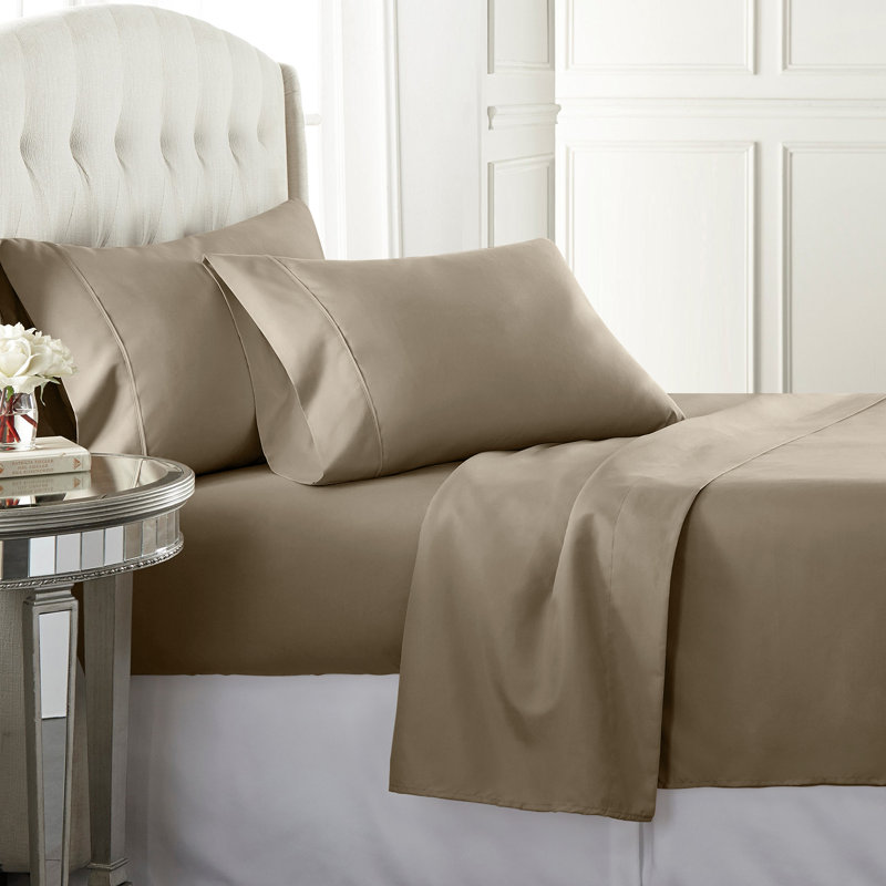 Egyptian Cotton Sateen Sheet Set, 800, California King Sheet Set with Fitted Sheet, Taupe
