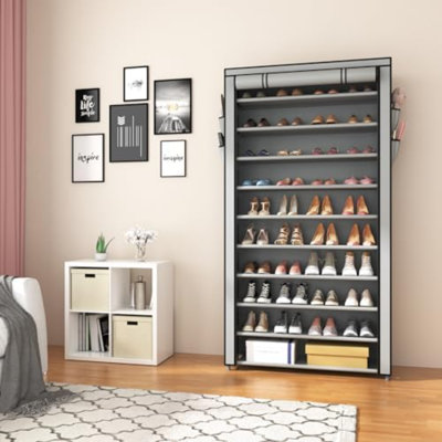 Shoe Rack With Covers, Stackable 10 Tier Tall Shoe Shelf Storage 50-55 Pairs Shoes And Boots Large Capacity Vertical Shoe Rack Organizer For Closet En