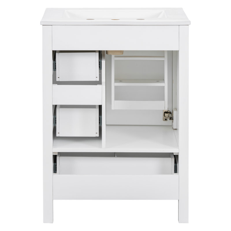 24" Bathroom Vanity With Ceramic Sink, Soft-Close Door, White