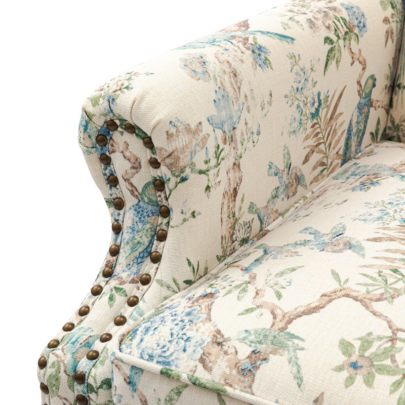 Anndi Upholstered Wingback Accent Chair, Bird Linen 