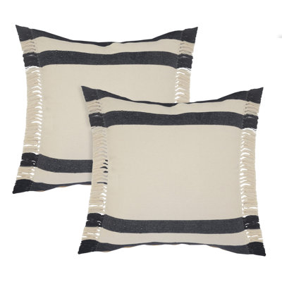 Coastal Striped Fringed Cotton Throw Pillow Set of 2