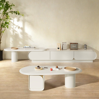 Ensemble de meuble télé extensible et table basse en bois