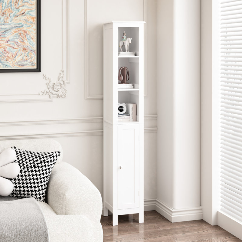 66.92" Tall Bathroom Cabinet With Adjustable Shelves - 1 Door Freestanding Slim For Home, Bathroom, Kitchen, White Storage Gym