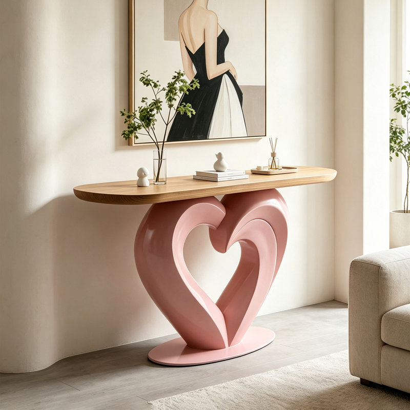 Console de luxe en forme de cœur, 33.27" H x 62.99" W x 14.96" D