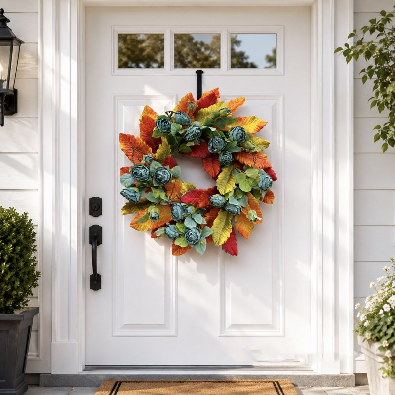Couronne de fleurs artificielle 24 po en forme de feuille d'érable pour porte de l'Action de grâce