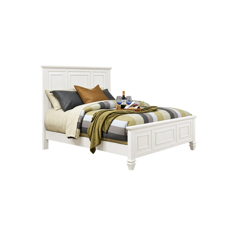 Ensemble de chambre à coucher Queen, blanc et nickel, ensemble 3 pièces avec 2 tables de chevet, 3 Pcs: Bed, 2 Nightstands