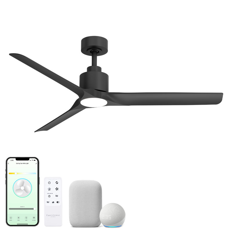 Ventilateur de plafond intelligent à 3 pales de 52 pouces Delta, Noir mat