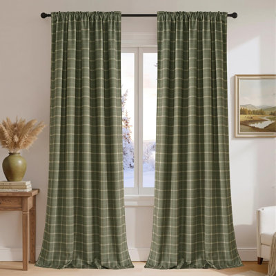 NICETOWN 2 Panels 100% Linen Blackout Plaid Curtains for Bedroom Living Room, Rustic Gingham Windowpane Drapes Thermal Insulated Privacy Rod Pocket Back Tab