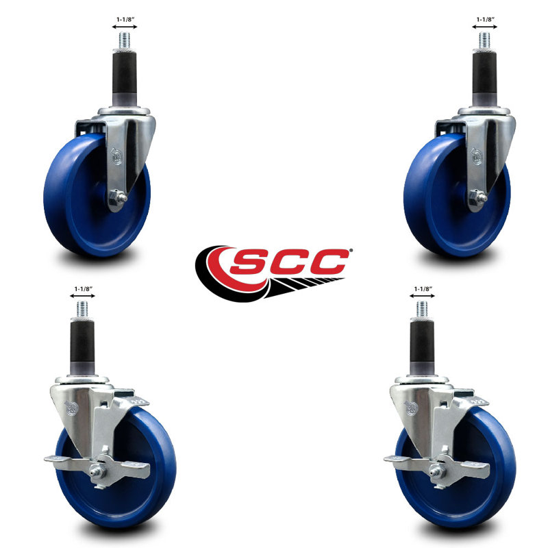 Ensemble de roulettes extensibles en poly massif pivotant à 1 1/8 pouce 2 freins SCC