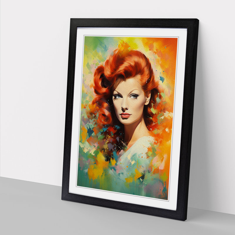 Red Headed Woman Colour Field - Single Picture Frame Print on Wood, Black Framed, 64cm H x 46cm W x 2cm D