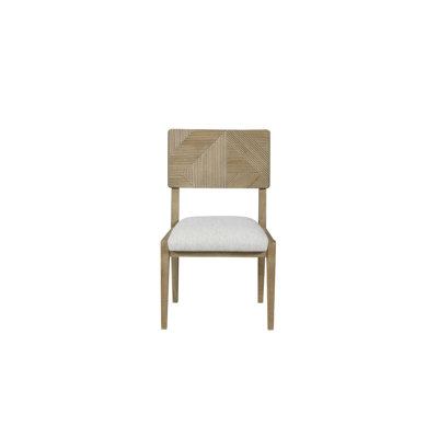 Modern Upholstered Dining Chair with Geometric Wood Back & Performance Fabric (Set of 2)