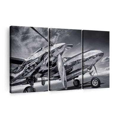 "Avion argenté monochrome" sur toile