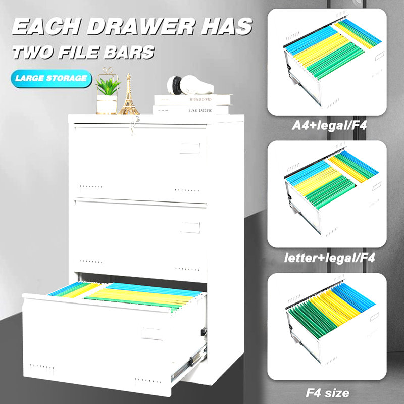 Filing Cabinet Lateral File Cabinet 3 Drawer, Locking Metal File Cabinets Three Drawer, White