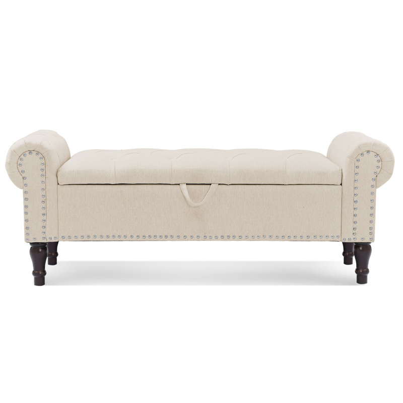 Banc de rangement rembourré Dawsey, H 19,6 po x l 50,7 po x P 17,1 po, Lin graine de lin