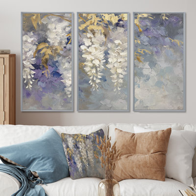 Ensemble de reproductions d'art murales blanches Wisteria