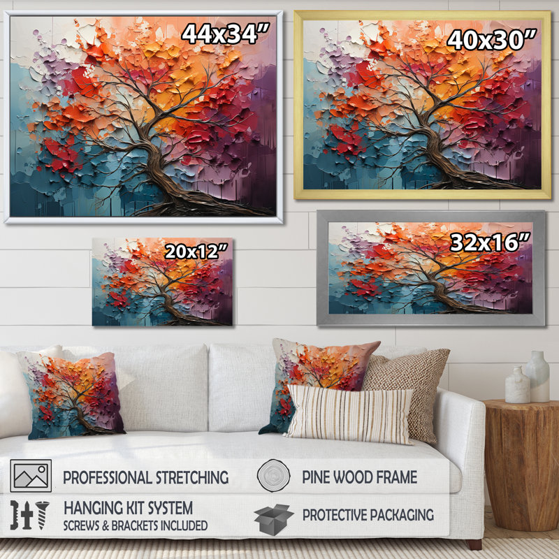 " Expressionist Vibrance Of Raimbow Tree ", Natural Floater Framed, 16" H x 32" W x 1" D