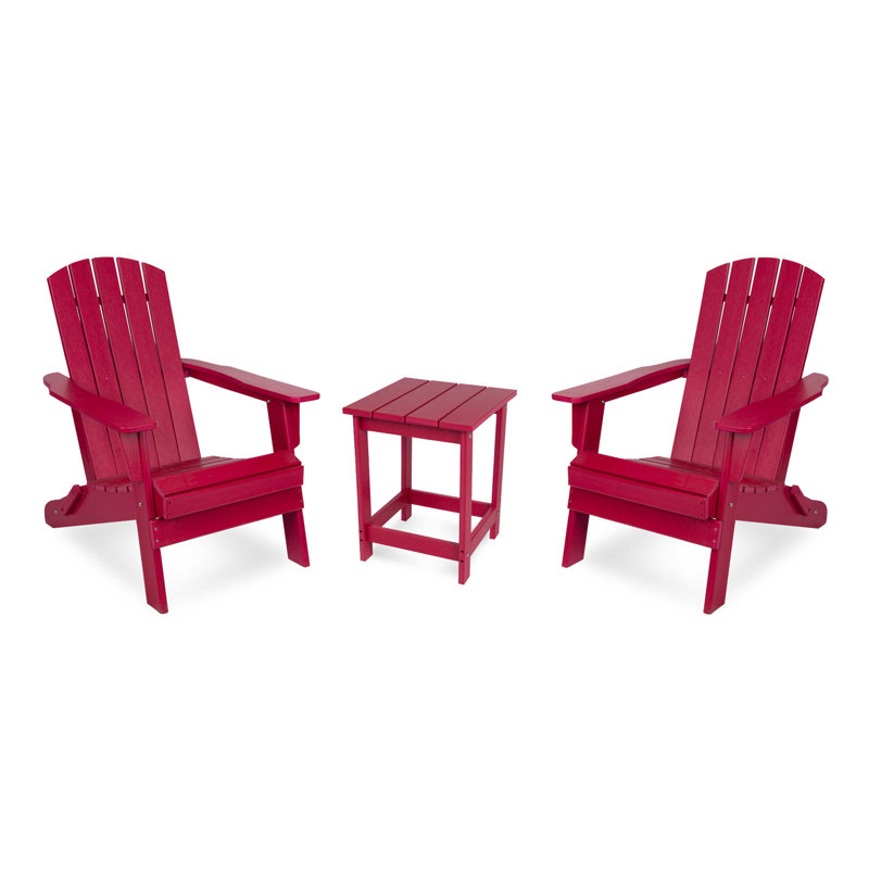 Marina Weather-Resistant Foldable Outdoor Adirondack Chair and Table Set, Chili Pink