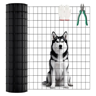 48 Inch x 50 FT Black Vinyl Coated Welded Wire Mesh, 16 Gauge 2/3 Inch Poultry Cage Fence, Rust Resistant Garden Protective Fence for Outdoor Enclosures