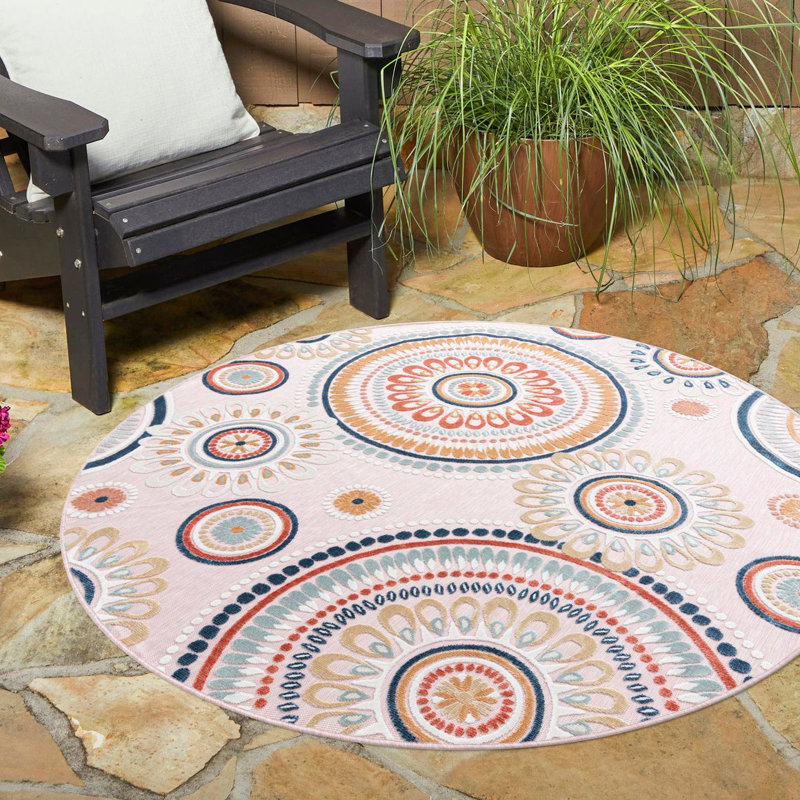Firman Geometric Indoor / Outdoor Rug, Round 8'2"