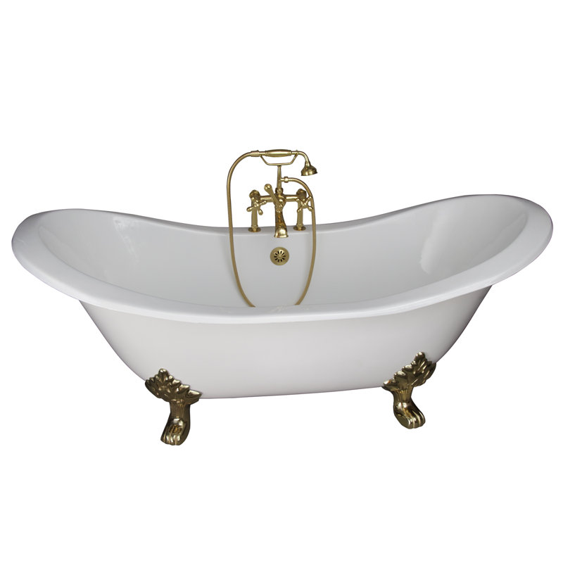 72 " L x 30 " W Freestanding and Mounting / Installation Required Soaking Cast Iron Bathtub, Polished Brass