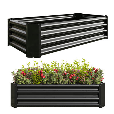 2 Pack Galvanized Raised Garden Beds, 4×2×1ft Rectangle Heavy Duty Metal Planter Boxes For Vegetables, Flowers, Herbs, Outdoor Patio Backyard