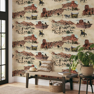 Western Wallpaper with Vintage Cowboy and Horses