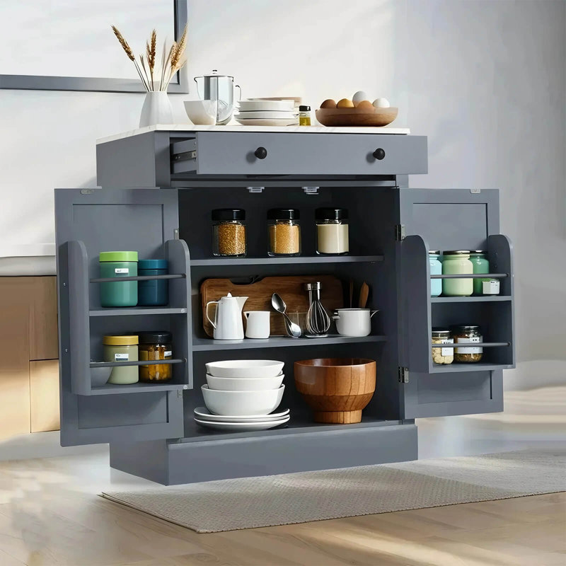 Armoire de cuisine moderne autoportante avec tiroir, 2 tablettes réglables et 2 tablettes de porte, Noir, noir, noir, noir