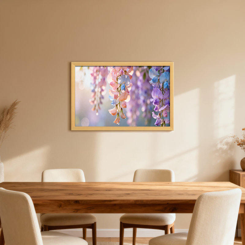 Plantes et fleurs fleurs pastel suspendus pétales délicats sur fond doux, H 20 po x l 30 po, Toile tendue, Ne s’applique pas