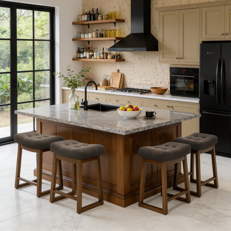 Tabouret de bar 24 po Cindina, Lin brun / bois