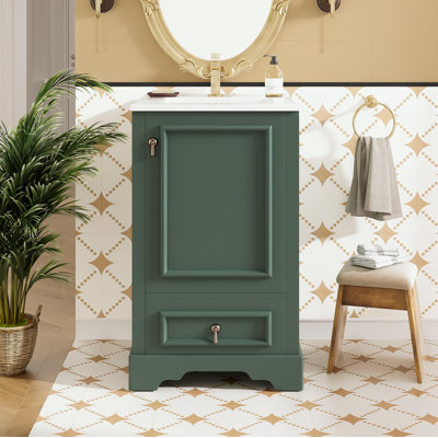 Bathroom Vanity with Ceramic Sink, Compartment Drawer and Door Storage Rack