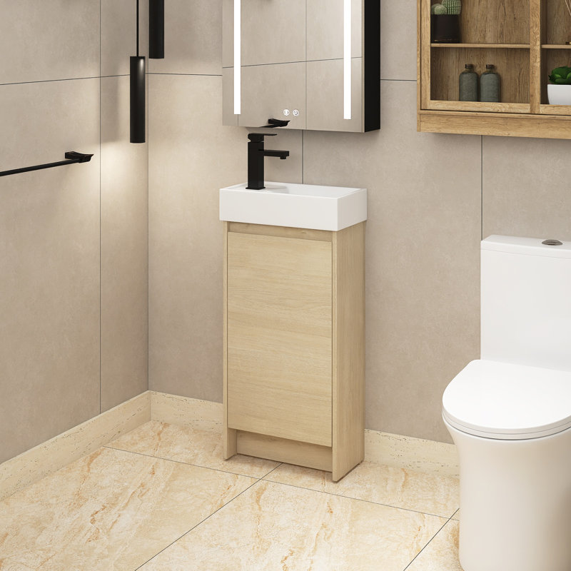 Apollodoros 16 " W Freestanding Standard Cloakroom Vanity Bathroom Vanity With Ceramic Top