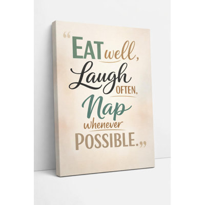 Eat Well Laugh Often Canvas Wall Art, Inspirational Life Quote Typography Decor for Kitchen, Bedroom or Living Room 16x24 Inch Canvas Print - Ready to hang