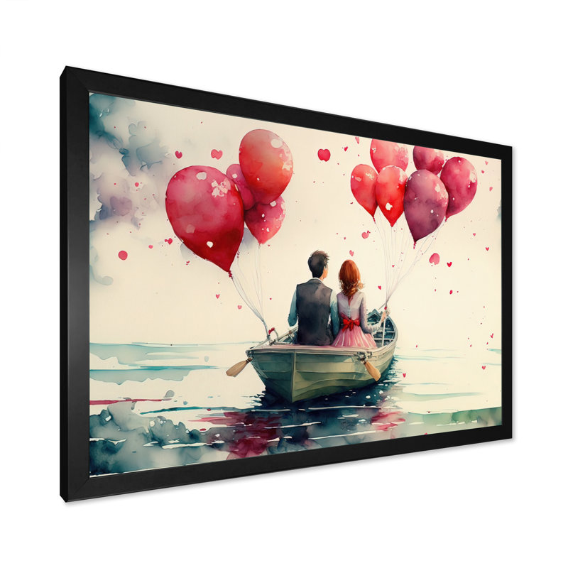 Couple d'amoureux qui passe du temps à l'extérieur I - Peinture sur toile, Impression noire sur toile encadrée