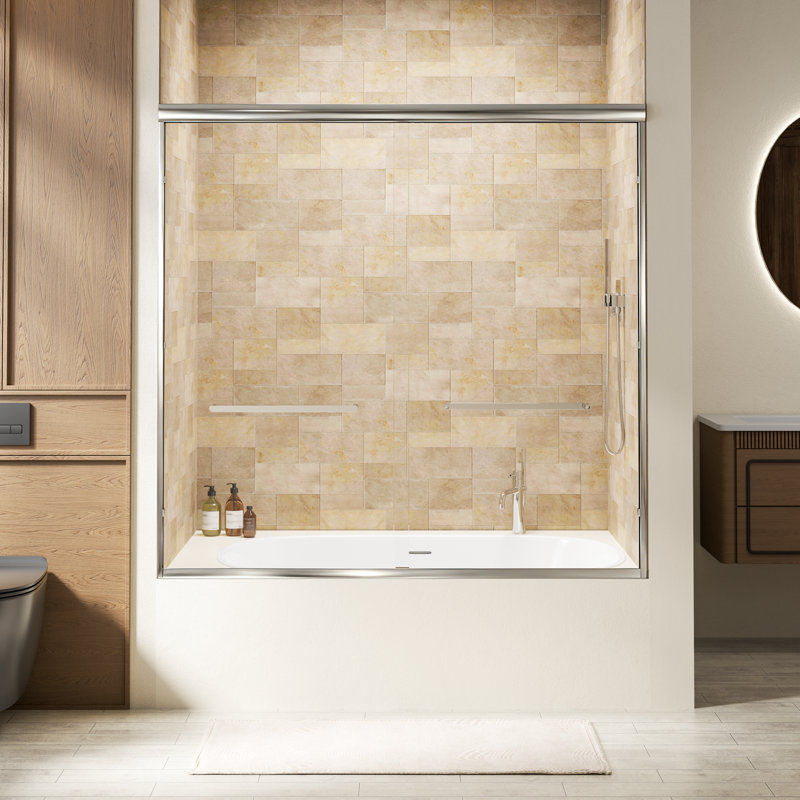 56-60" W x 57" H Double Sliding Bathtub Shower Door with 1/4" 6mm Tempered Glass, Chrome, Chrome, 56" - 60" W x 57" H