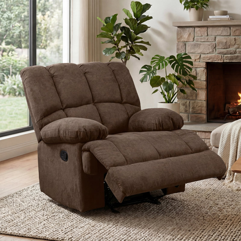 Batholo 42.9" Wide Modern Manual Glider Upholstered Recliner, Brown Polyester