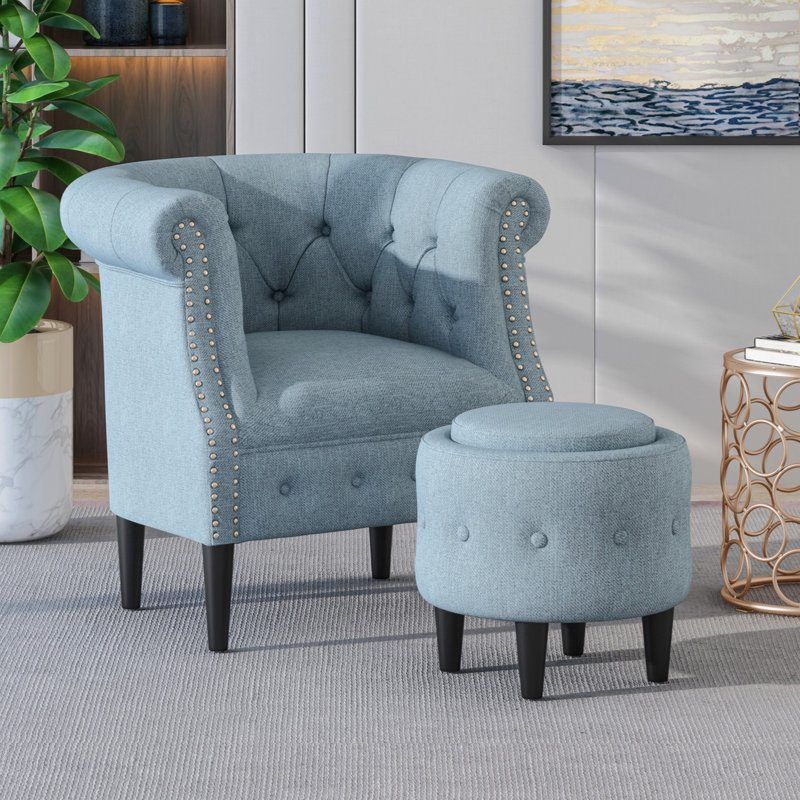  Chaise de lecture avec canapé et repose-pieds, Tissu bleu