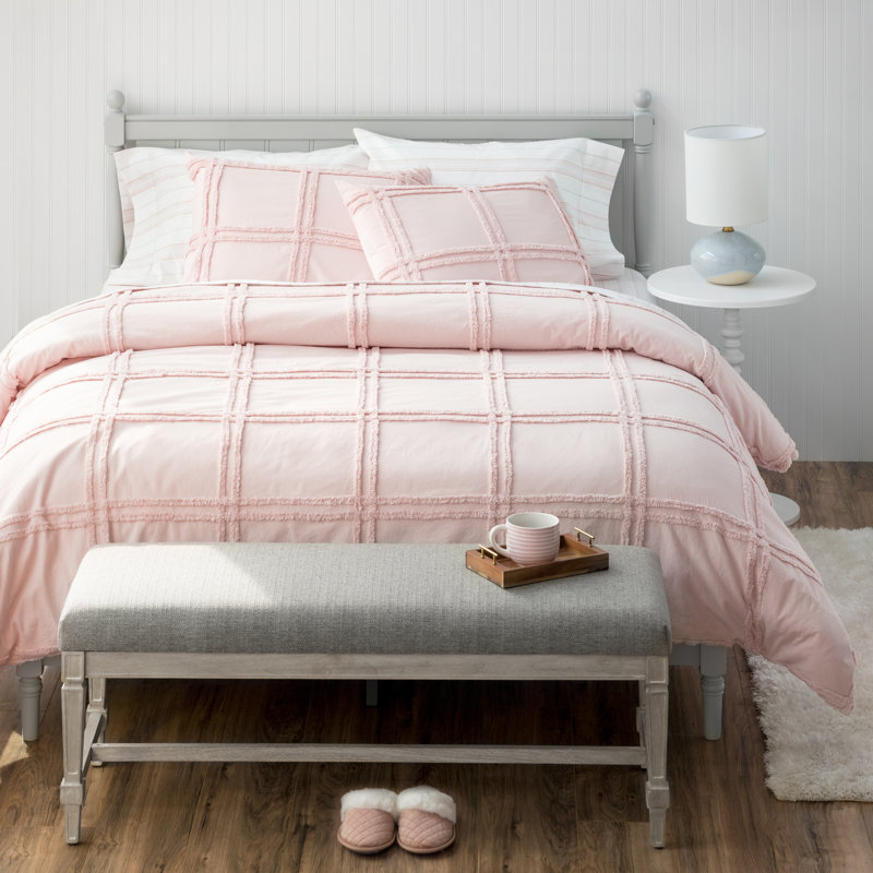 Ensemble d'édredon en coton 3 pièces Skylar, Édredon grand + 2 taies décoratives, Blanc