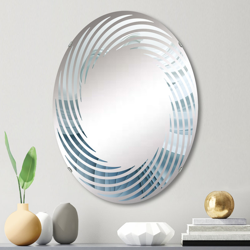 Blanc et bleu zen Zephyr Spiral - Miroir mural en spirale MIR106242 O, L 20 po x H 30 po