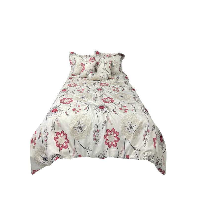 Ensemble d'édredon réversible en mélange de coton crème et hypoallergénique, Édredon double + 2 taies décoratives + 3 coussin