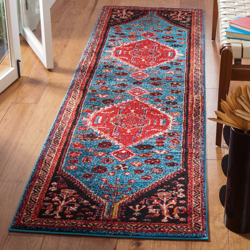 Tapis oriental turquoise / rouge Emereigh, Tapis de couloir 2 pi 3 po x 8 pi